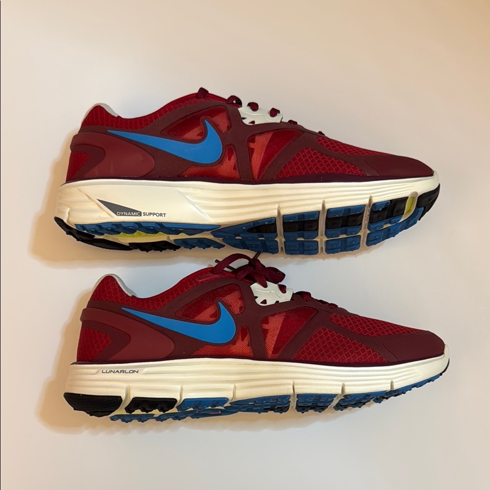 Nike Men's Lunarglide+ 3, as 9.5 NIB Red and Blue Running Shoes